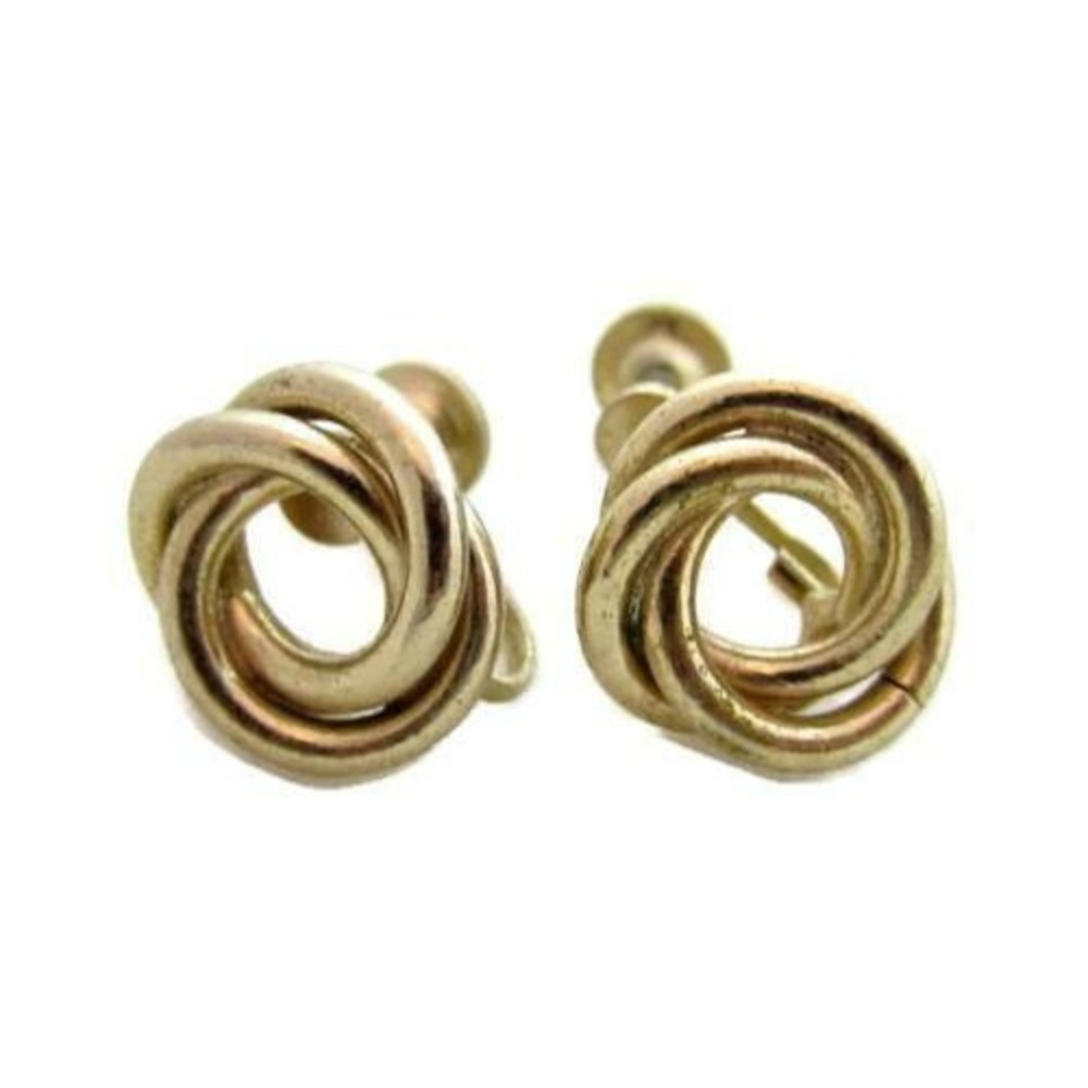 Vintage Designer Signed Coro Classic Love Knot Gold Plated Screwback Earrings